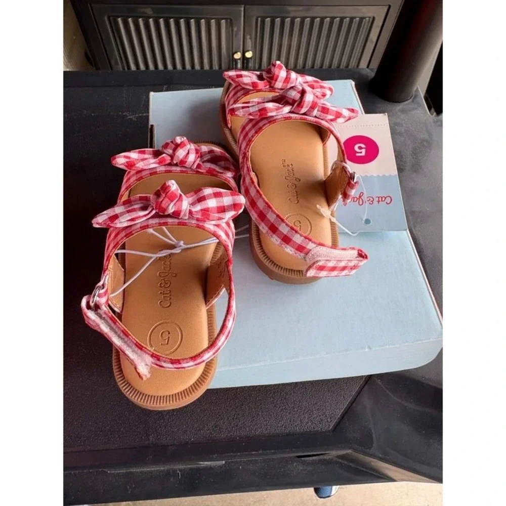 Baby Girl Sandals by Cat‎ & Jack Lillie Gingham Red Size 5 New With Tags